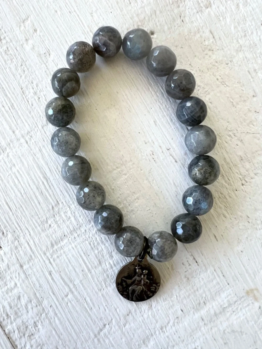 LABRADORITE Faceted Bead Stretch Bracelet with Charm